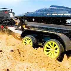 RC Cars Transportation Boat Through Sand by Trailer to the Water - Wilimovich
