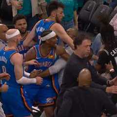Stephon Castle and Devin Vassell heated with Caruso and Ajay Mitchell for hard fouls