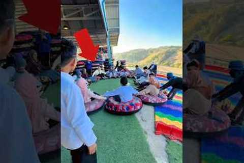 Friends Ride Giant Slide Together 😱