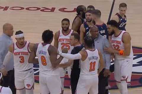 OG Anunoby dunks over Max Strus then they get tangled up in Game 4