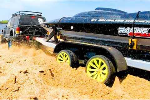 RC Cars Transportation Boat Through Sand by Trailer to the Water - Wilimovich