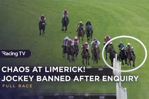 Dramatic incident and stewards enquiry sees jockey banned for 21 days at Limerick | Full Race