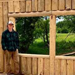 Building A Log Cabin To Raise My Family In | Two Big Windows In The Living Room