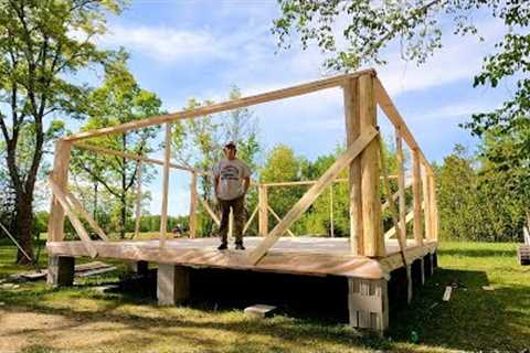 Building A Log Cabin To Raise My Family In | First Logs On The Cabin