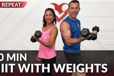 30 Min HIIT Workout with Weights for Fat Loss at Home - No Jumping - No Repeats - with Dumbbells