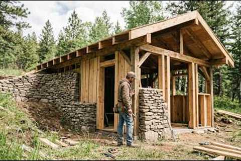 Turning a Grassy Hillside Into a Hidden Wood and Stone Cabin with an Earth Covered Roof  Full Build