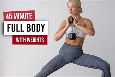 45 MIN NO JUMPING Full Body Workout + Weights - No Repeat with ABS FINISHER