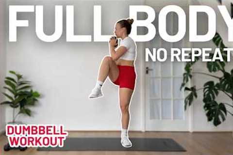 20MIN FULL BODY DUMBBELL WORKOUT - No Repeats - Warm up & cool down included