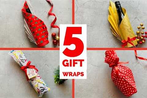 🎄5 Amazing Wine Bottle Gift Wraps | Easy way to Wrap a Bottle | Gift Wrap a Bottle of Wine..
