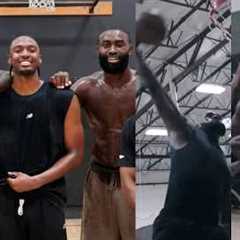 LeBron, Jaylen Brown and Tyrese Maxey working out together 🔥 JB lob to LeBron 🔥