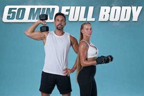 50 Min Full Body Dumbbell Workout at Home - Build Muscle & Strength
