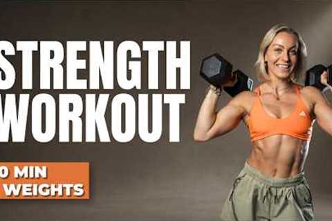 50 MIN INTENSE STRENGTH WORKOUT | FULL BODY | NO JUMPING | SPICY CORE ELEMENTS | with Weights