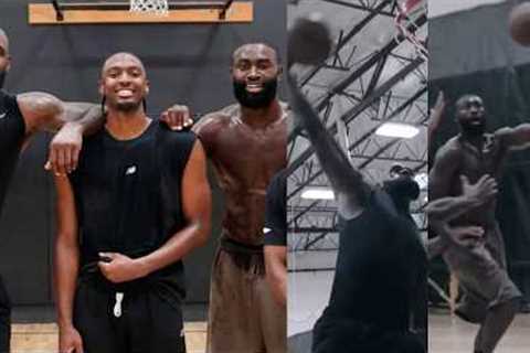 LeBron, Jaylen Brown and Tyrese Maxey working out together 🔥 JB lob to LeBron 🔥