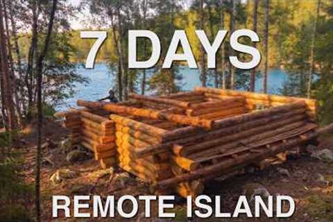ONE WEEK Building a Log Cabin on My Island! (No Heavy Machinery)